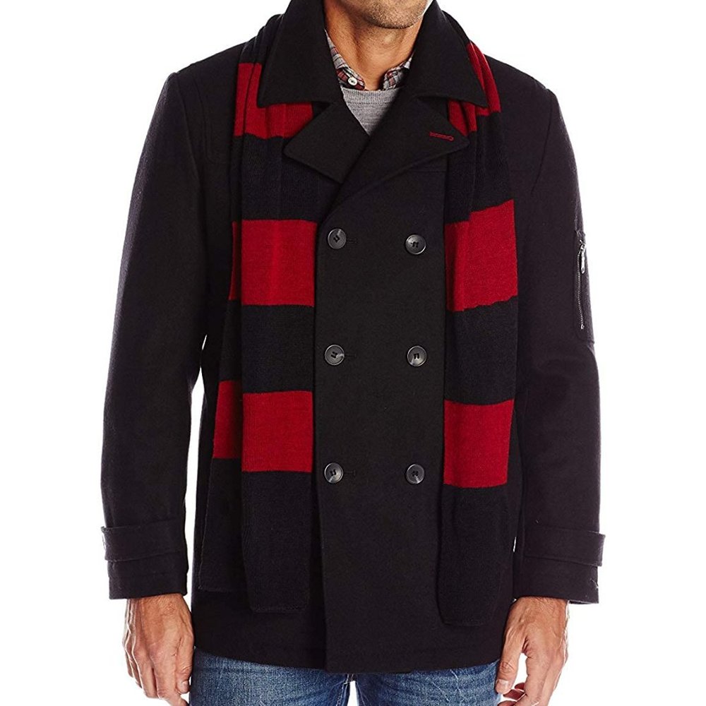 IZOD  Black Double Breasted Wool Peacoat